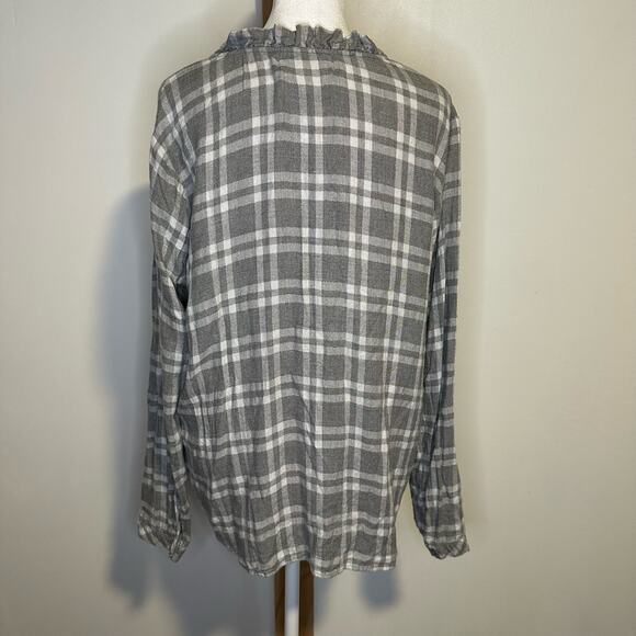 Cloth & Stone Anthropologie gray & white plaid flannel long sleeve top size L - Picture 5 of 12